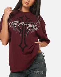 Ed Hardy Trinity Rhinestone T-Shirt Plum