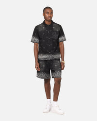 Criminal Damage Laser Print Denim Button Up Shirt Washed Black