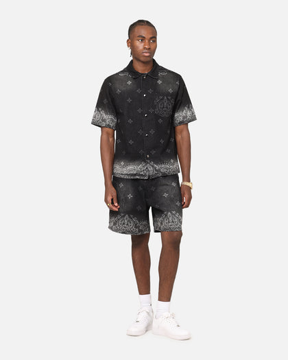 Criminal Damage Laser Print Denim Button Up Shirt Washed Black