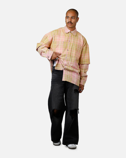MNML Dip Fade Flannel Shirt Pink