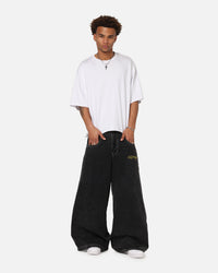 Ed Hardy Ultra Wide Leg Denim Jeans Black/Yellow