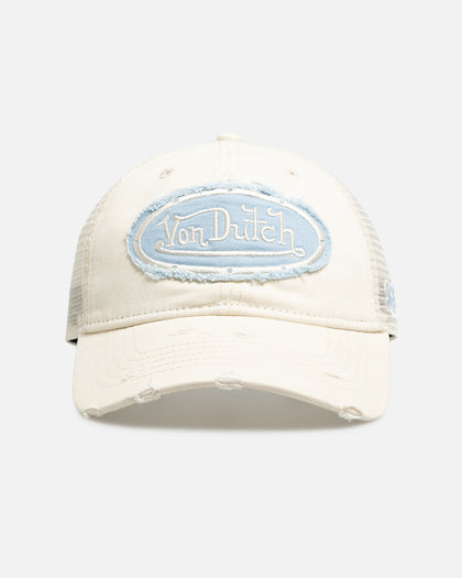 Von Dutch Distressed Trucker Snapback Ecru/Light Blue