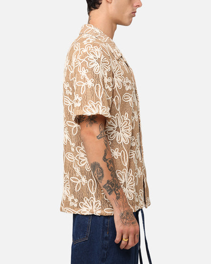 XXIII Resort Knit Button Up Shirt Tan/Cream