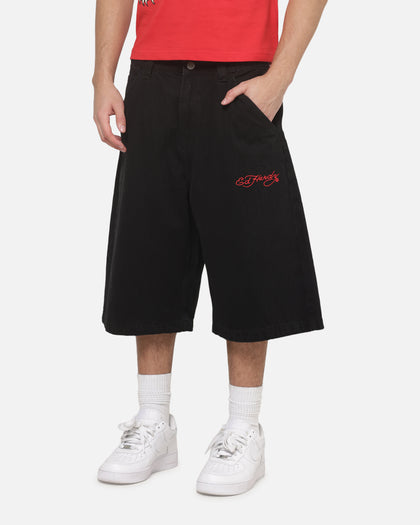 Ed Hardy Dragon Dagger Jorts Washed Black