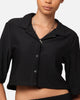 XXIII Women's Cropped Pleated Button Up Shirt Black