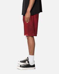 MNML Burnt Distressed Denim Shorts Red