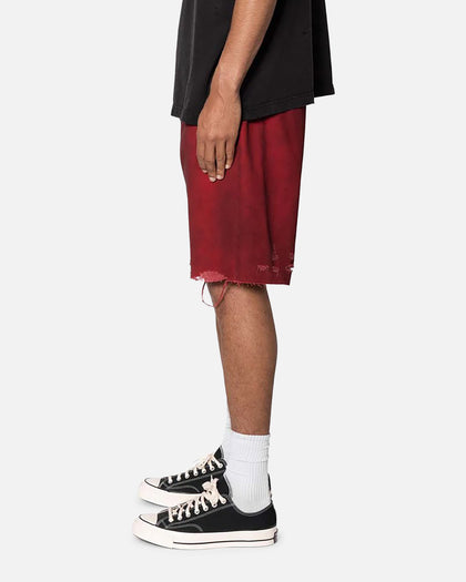 MNML Burnt Distressed Denim Shorts Red