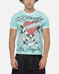 Ed Hardy Love Kills Slowly Ringer T-Shirt Aqua