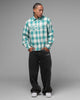 Loiter Hybrid Flannel Button Up Shirt Green-Plaid