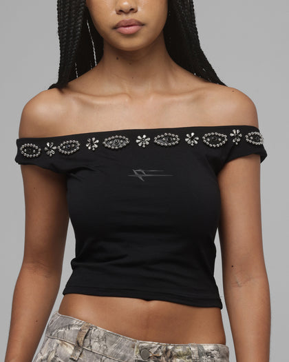 Loiter Rodeo Off The Shoulder Top Black