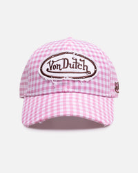 Von Dutch Distressed Plaid Dad Snapback Pink