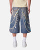 MNML Ultra Baggy Chain Printed Denim Shorts Light Blue