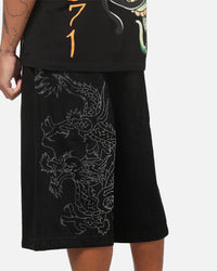 Ed Hardy Dragon Rhinestone Jorts Black