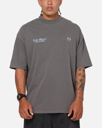 Saint Morta La Muerte Script T-Shirt Washed Charcoal