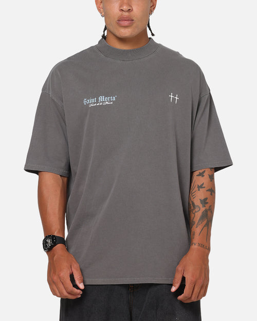 Saint Morta La Muerte Script T-Shirt Washed Charcoal
