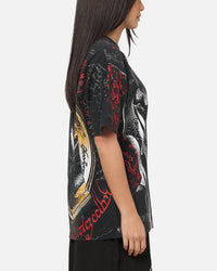 73Studio X Lord Of The Rings Sauron All Over Print T-Shirt Black Acidwash