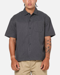 Saint Morta Valhala Pinstripe Button Up Shirt Black/White