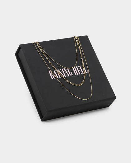 Raising Hell Women's Fine Chain Figaro Stack Necklace Set Gold
