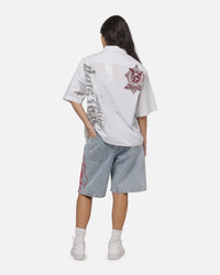 Worship Restraint Box Crop Shirt White Pinstripe