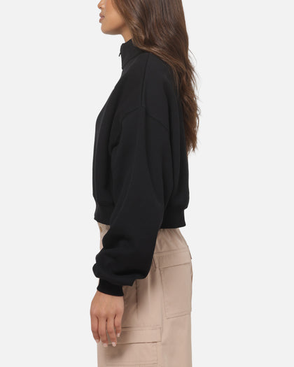 Nike Women's Studio Fleece Oversized 1/4-Zip Cropped Top Black