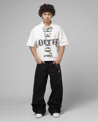 Loiter Rider Distressed Button Up Shirt Off White