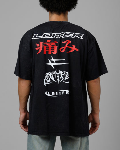 Loiter Pain Vintage T-Shirt Black Acidwash
