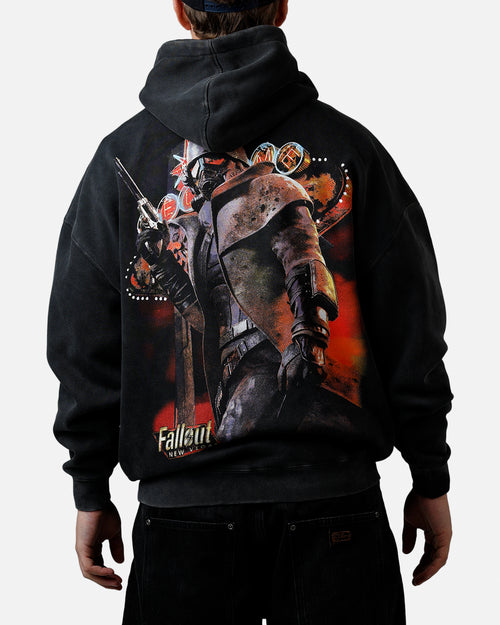 73Studio X Fallout Vegas Lights Rhinestone Hoodie Black Acidwash