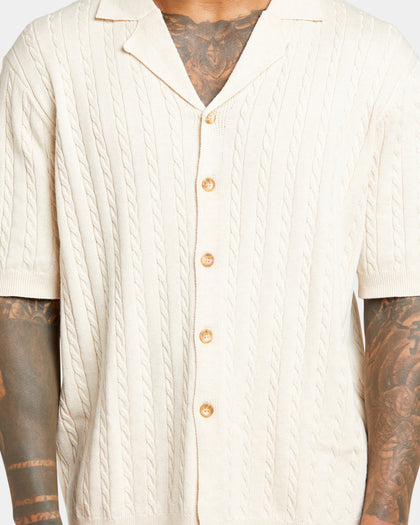 XXIII Terry Knit Button Up Shirt Tan