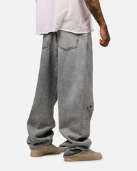 MNML Ultra Baggy Paint Splat Denim Jeans Light Blue