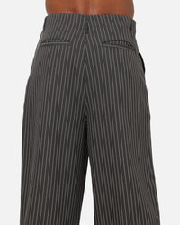 Carre Heritage Pleated Pants Black Pinstripe