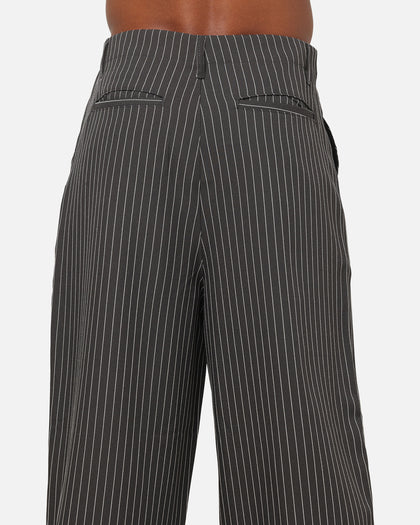 Carre Heritage Pleated Pants Black Pinstripe
