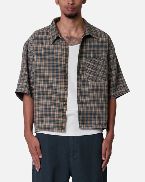 MNML Washed Poplin Over Button Up Shirt Green/Brown