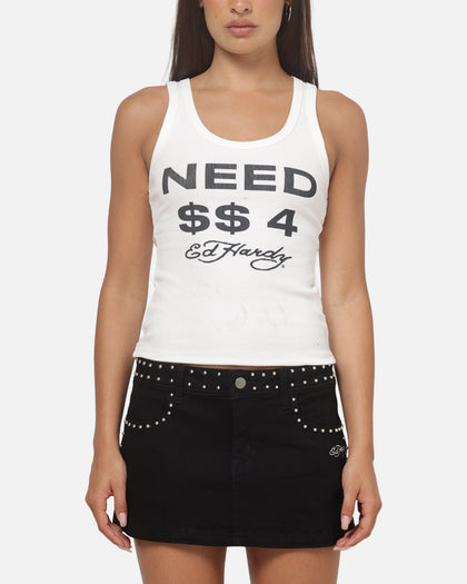 Ed Hardy Women's Need Dollars Tank White