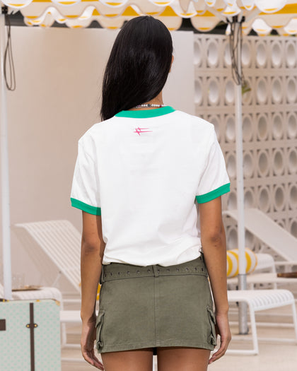 Loiter Gummy Ringer T-Shirt Off White/Green