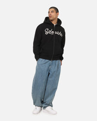 S Double Cursive Zip Hoodie Black