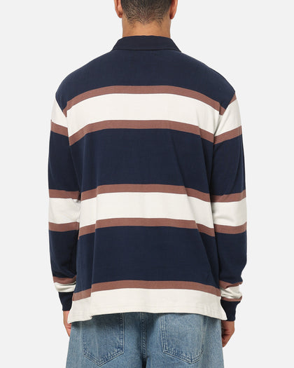 S Double Chain Stitch Long Sleeve Rugby Jersey Navy