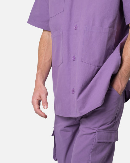 MNML Collared Button Up Shirt Purple
