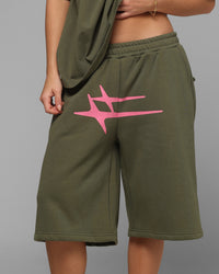 Loiter Hybrid Premium Shorts Olive/Pink