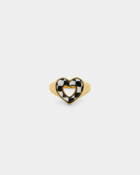 Raising Hell Checkered Heart Ring Gold/Black