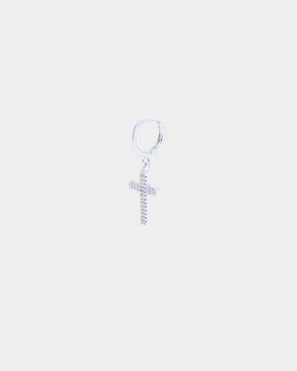 Saint Morta Mini Cross Earring Iced White Gold
