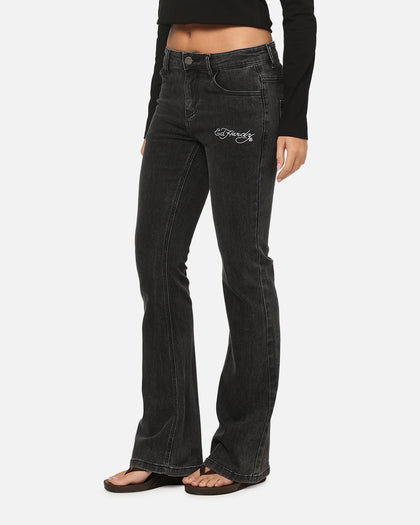 Ed Hardy Women's Tiger Bootcut Jeans Washed Black