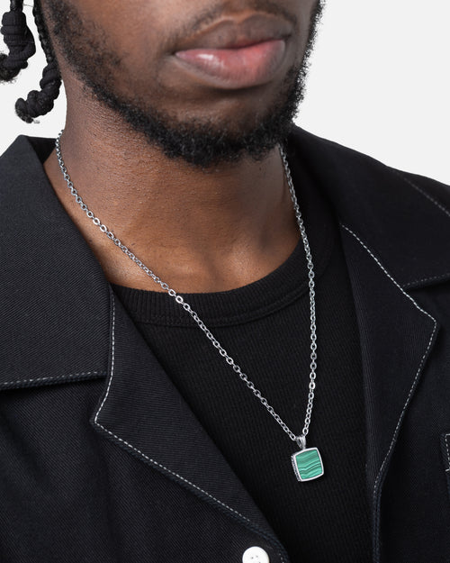 Saint Morta Malachite Pendant Chain White Gold