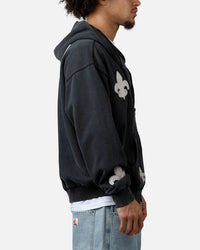 MNML Fleur Zip Up Hoodie Washed Black