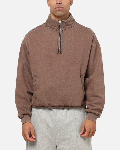 American Thrift Leisure Quarter Zip Mock Neck Sweater Washed Brown