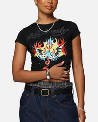 Ed Hardy Women's Flame Roll Baby T-Shirt Black