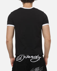 Ed Hardy Flame Skull Ringer T-Shirt Black