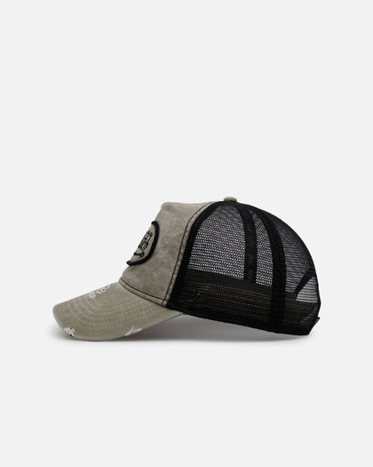 Von Dutch Washed Unstructured Trucker Snapback Washed Olive