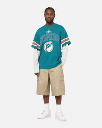 Mitchell & Ness Miami Dolphins Waffle Mock Layer Long Sleeve T-Shirt Teal