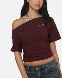 Ed Hardy Women's Off Shoulder T-Shirt Plum