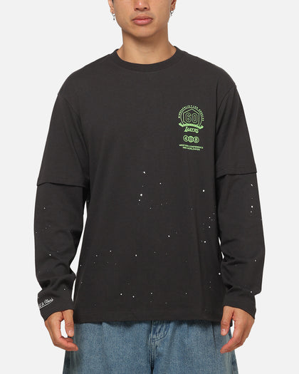 Mitchell & Ness Los Angeles Lakers 48 Mock Layer Vintage Long Sleeve T-Shirt Washed Black